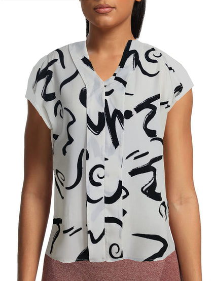 Women's blouse with graphic pattern and V-neck – Elegant style for office and leisure