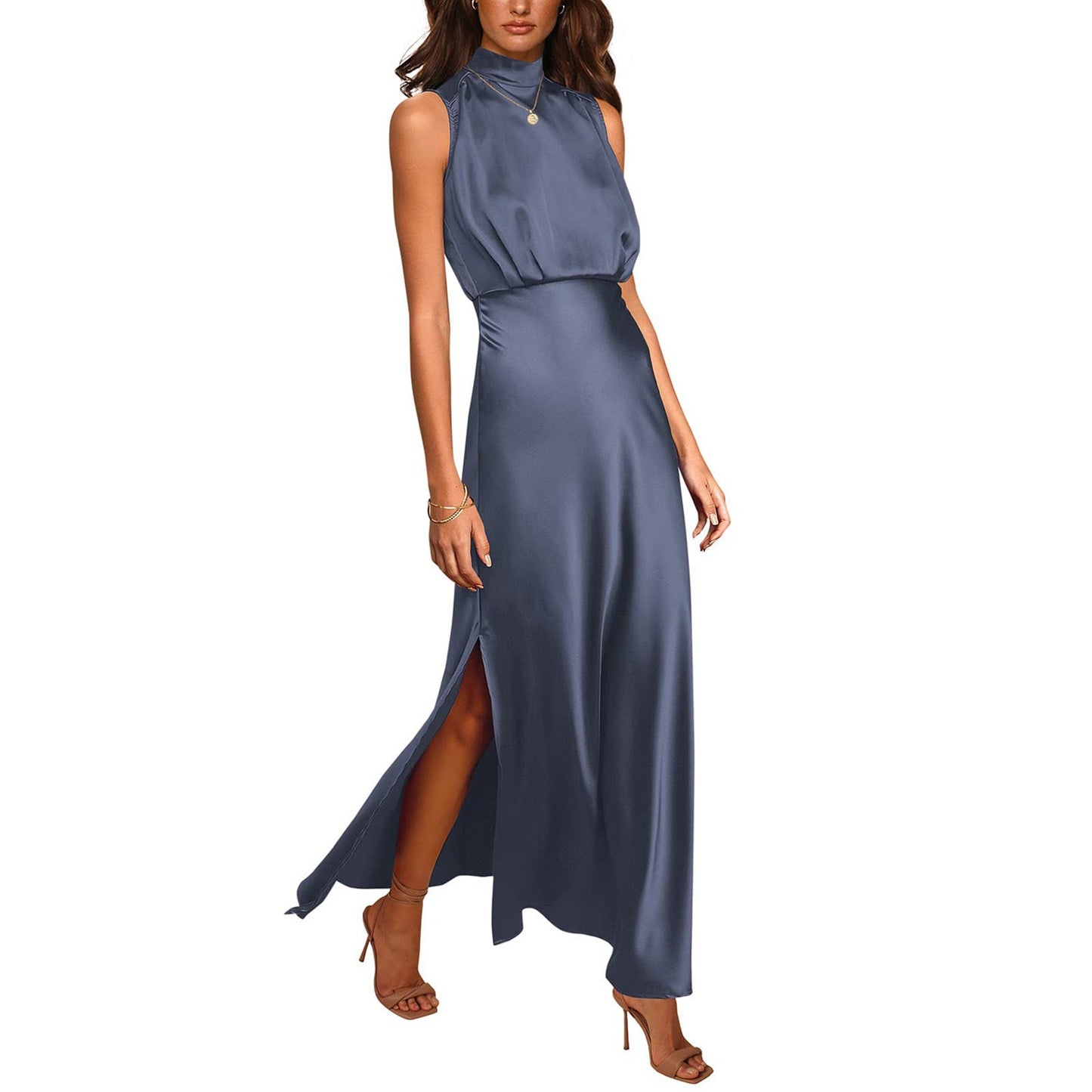 Michelle – Satin dress with stand-up collar