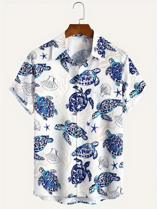 Men's Short-Sleeve Casual Shirt with Sea Turtle Print – Perfect for Vacation & Summer
