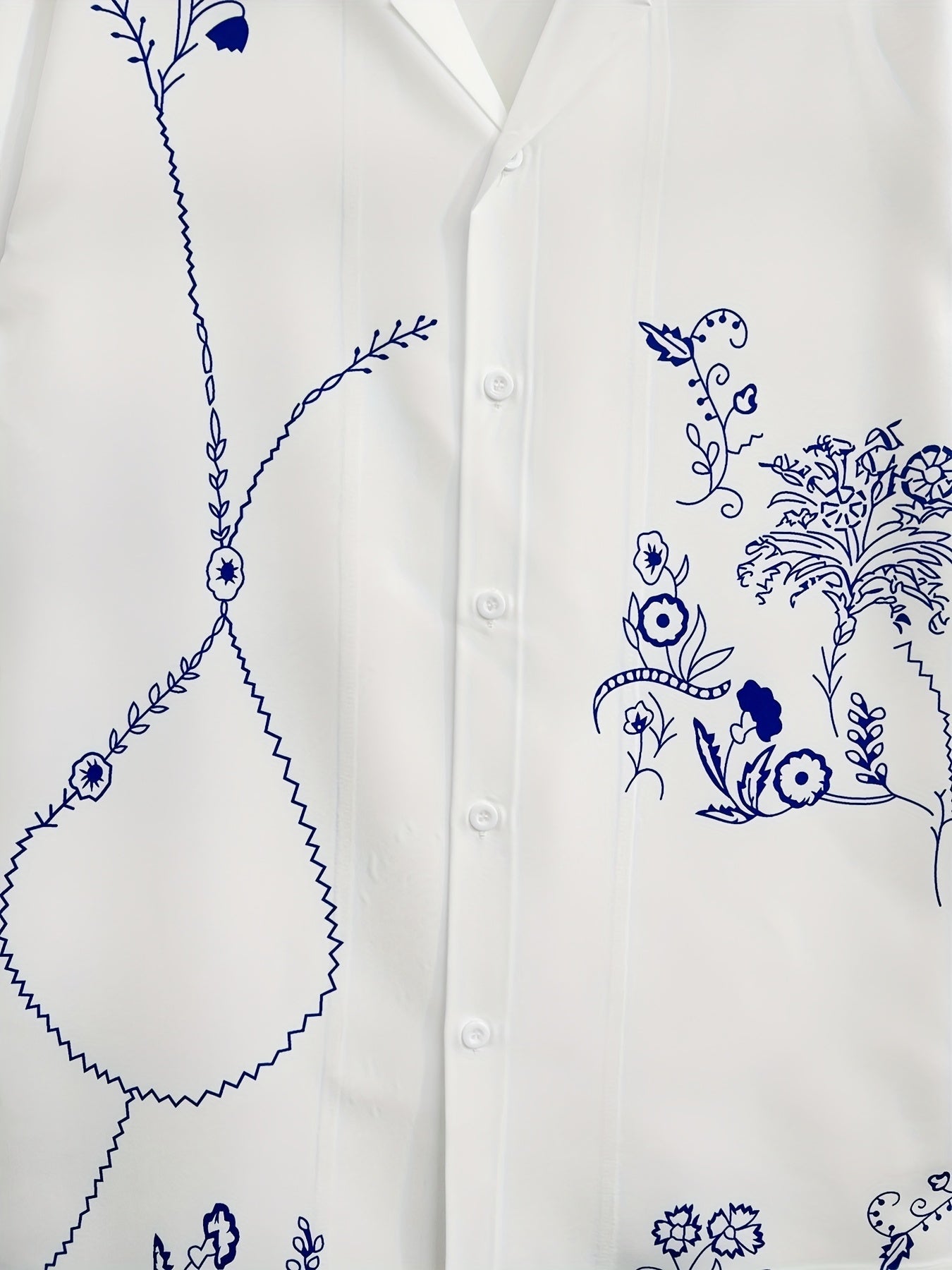 Men's Short-Sleeve Resort Shirt with Artistic Embroidery and Modern Floral Pattern – Stylish for Summer and Vacation