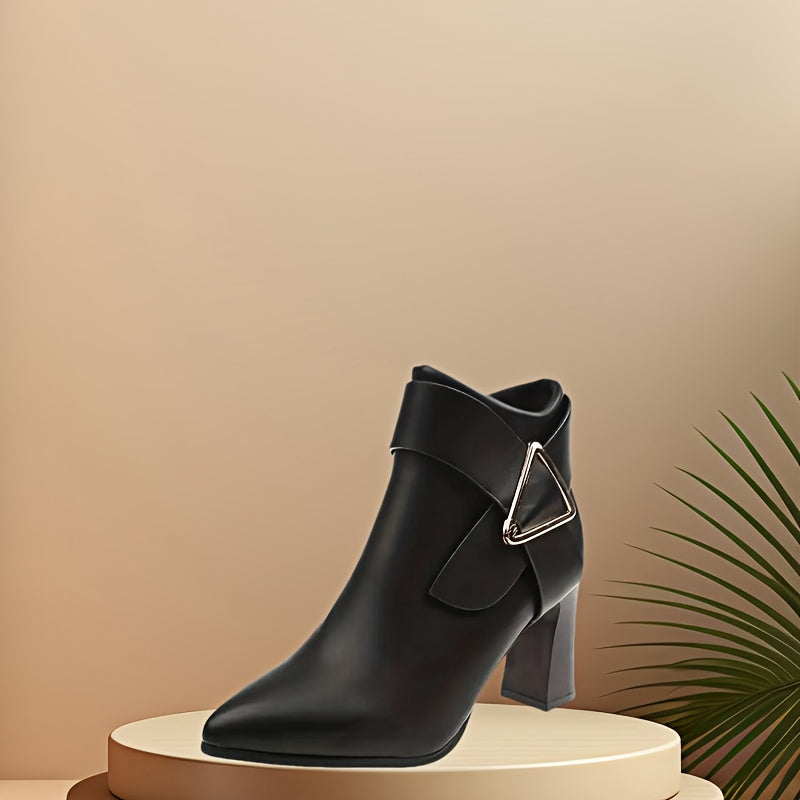 Damen Stiefelette mit Blockabsatz, spitzer Zehenpartie und seitlicher Schnalle