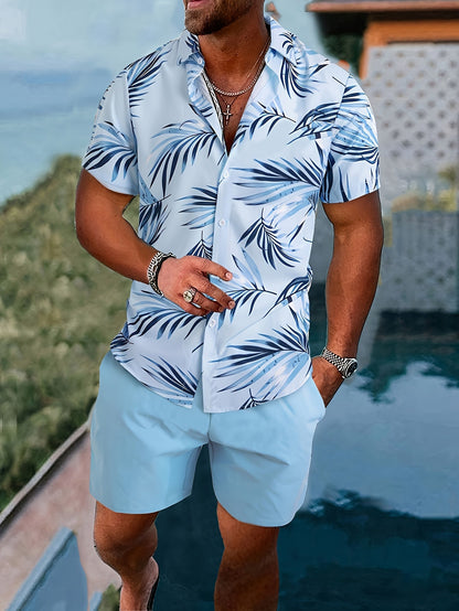 Herren Sommer Set – Kurzarm Hawaiihemd und Shorts, Freizeit Outfit für Urlaub & Alltag