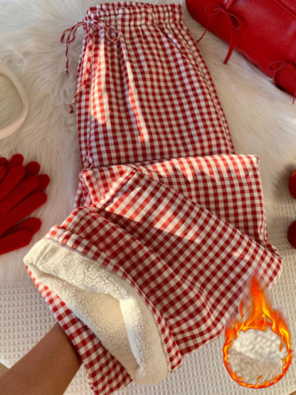Karierte Loungehose Damen Rot Weiß Bequem Gefüttert
