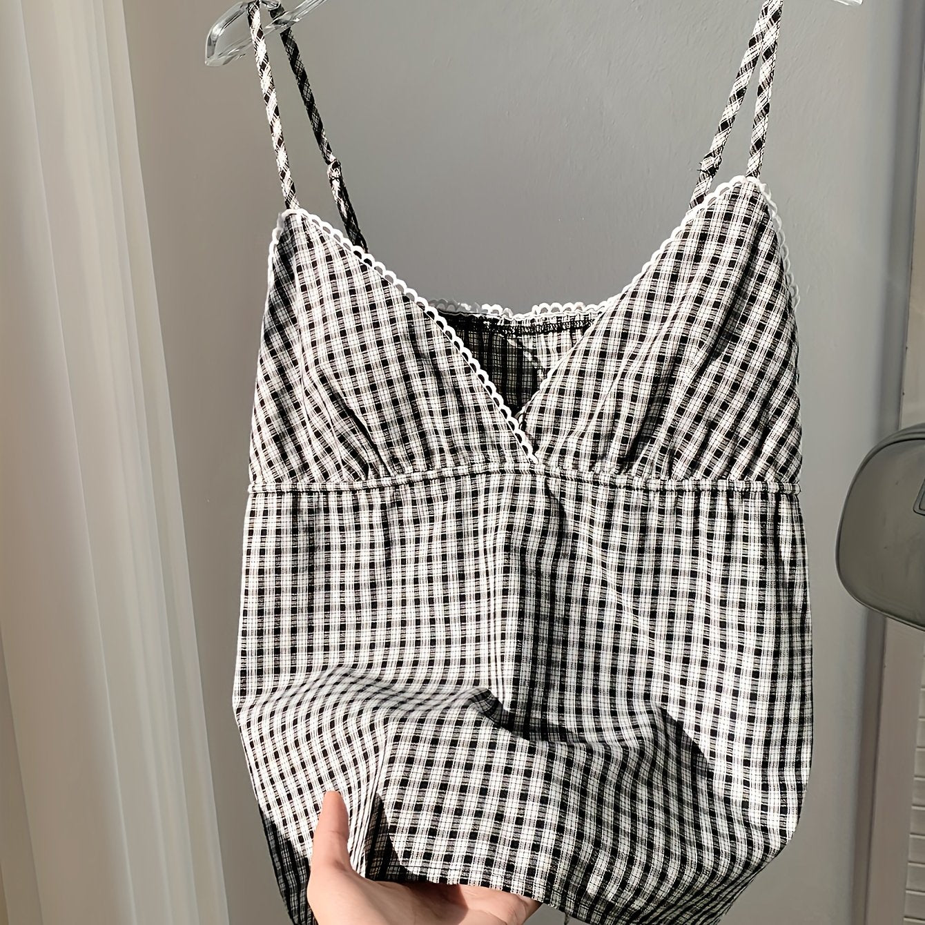 Women's Vintage-Style Checkered Strap Top for Casual and Summer Wear