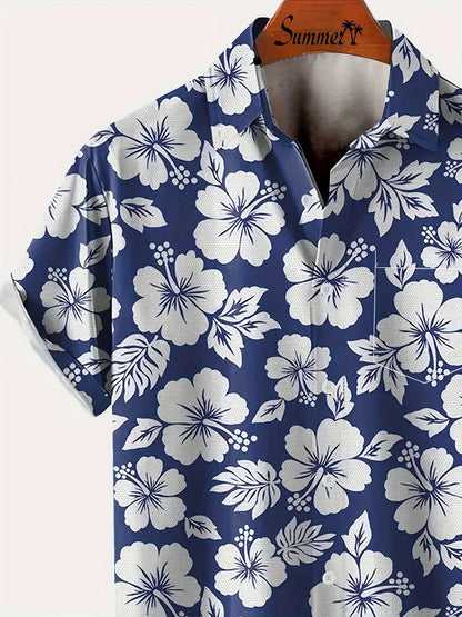 Men's Hawaiian Shirt with Floral Pattern for Vacation and Leisure – Short Sleeve, Regular Fit