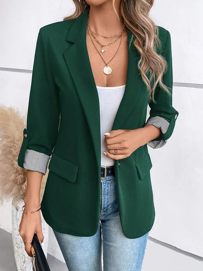 Women's Blazer Elegant Business Casual Jacket with Turn-Up Sleeves