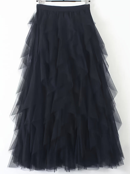 Women's Maxi Skirt with Ruffle Layers – Elegant Tulle Skirt for Formal Occasions