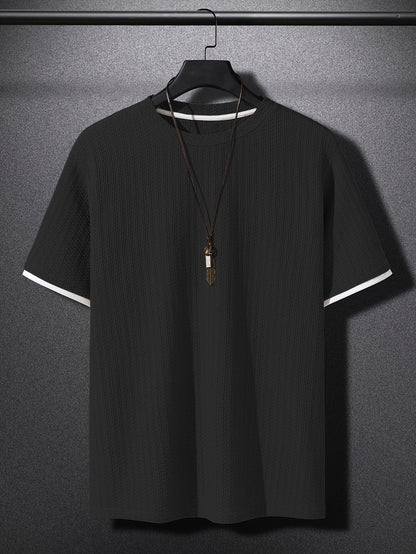 Men's Modern Casual Short-Sleeve T-Shirt with Texture and Layered Look