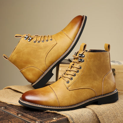 Herren Stiefel Schnürschuhe mit Reißverschluss und Zehenkappe