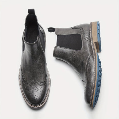 Brown Men's Chelsea Boots with Brogue Design and Elastic Inserts