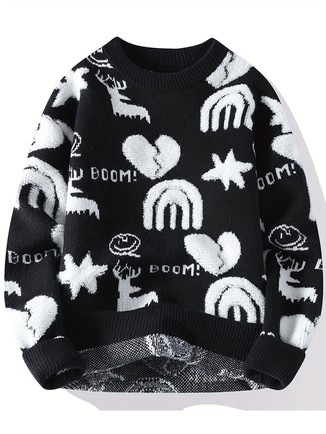Unisex knitted sweater with a pattern, crew neck, long sleeves