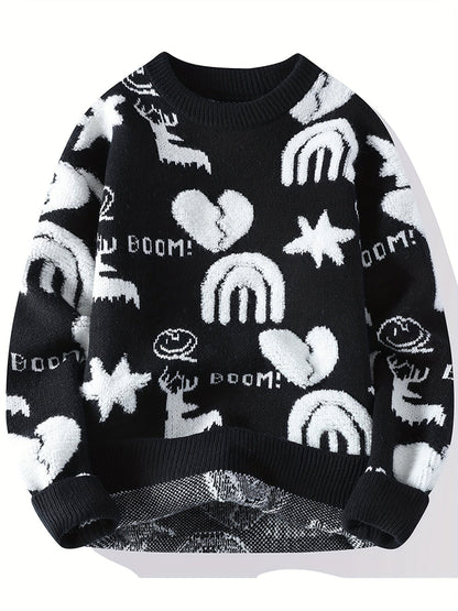 Unisex knitted sweater with a pattern, crew neck, long sleeves