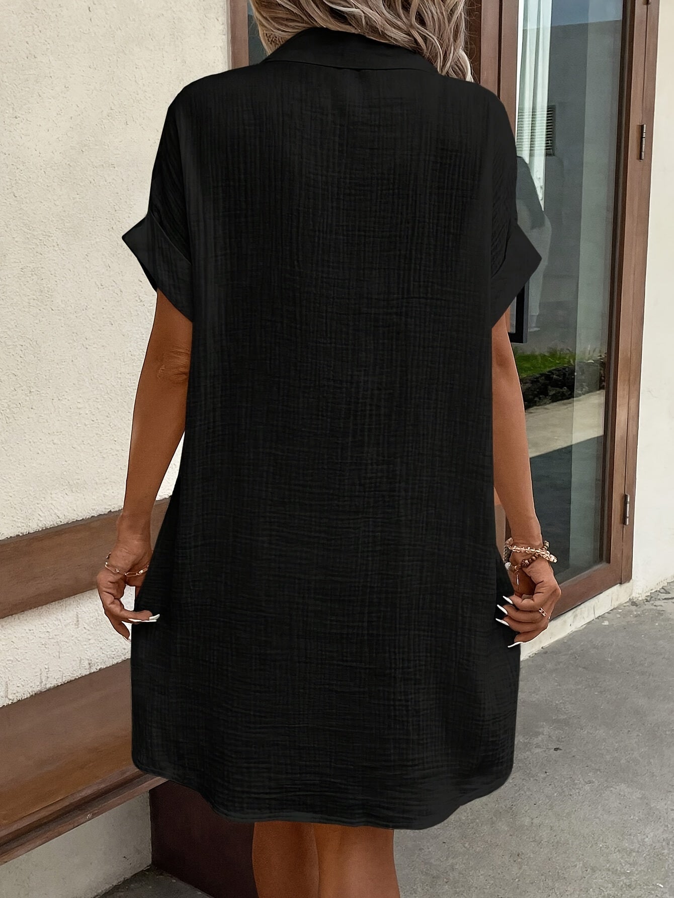 Women's Casual Shirt Dress with Button Placket and Pockets – Relaxed Summer Style