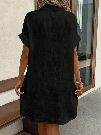 Women's Casual Shirt Dress with Button Placket and Pockets – Relaxed Summer Style
