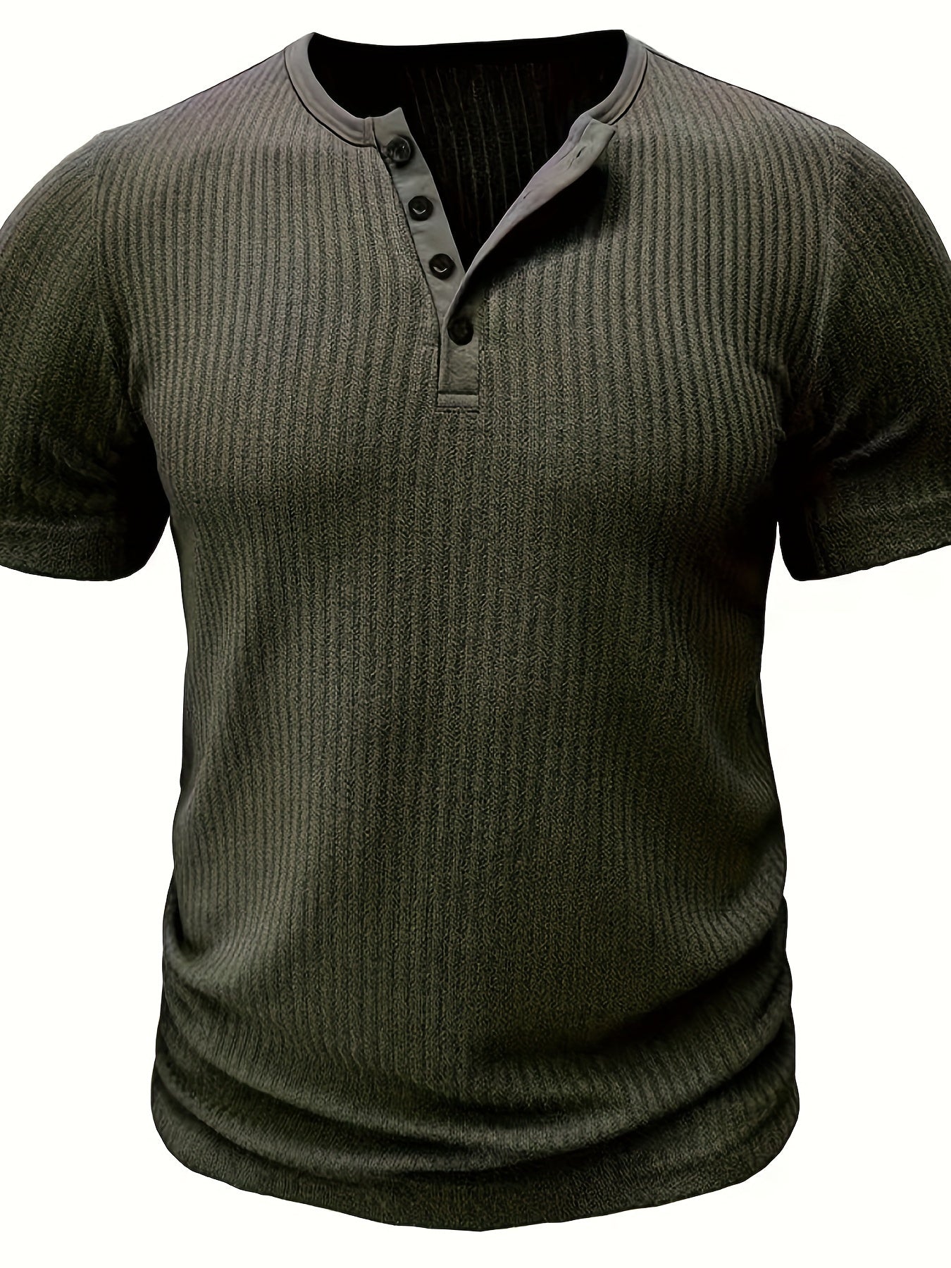 Men's Short-Sleeve Henley T-Shirt with Button Placket – Ribbed Casual Shirt for Everyday and Summer