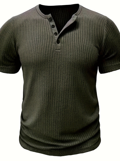 Men's Short-Sleeve Henley T-Shirt with Button Placket – Ribbed Casual Shirt for Everyday and Summer