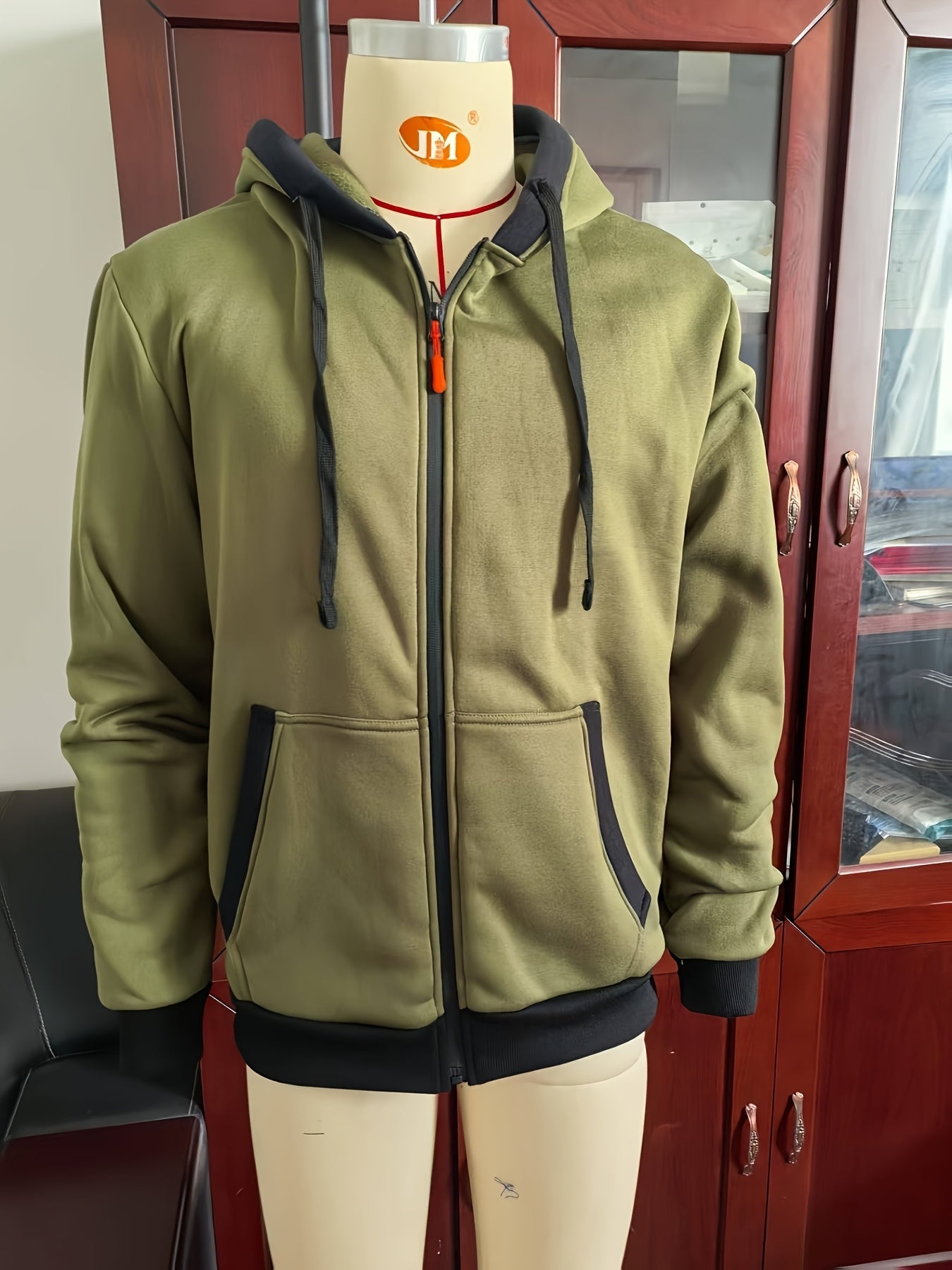 Unisex Kapuzenjacke mit Reißverschluss, kontrastfarbener Kapuze und Taschen, Rosa