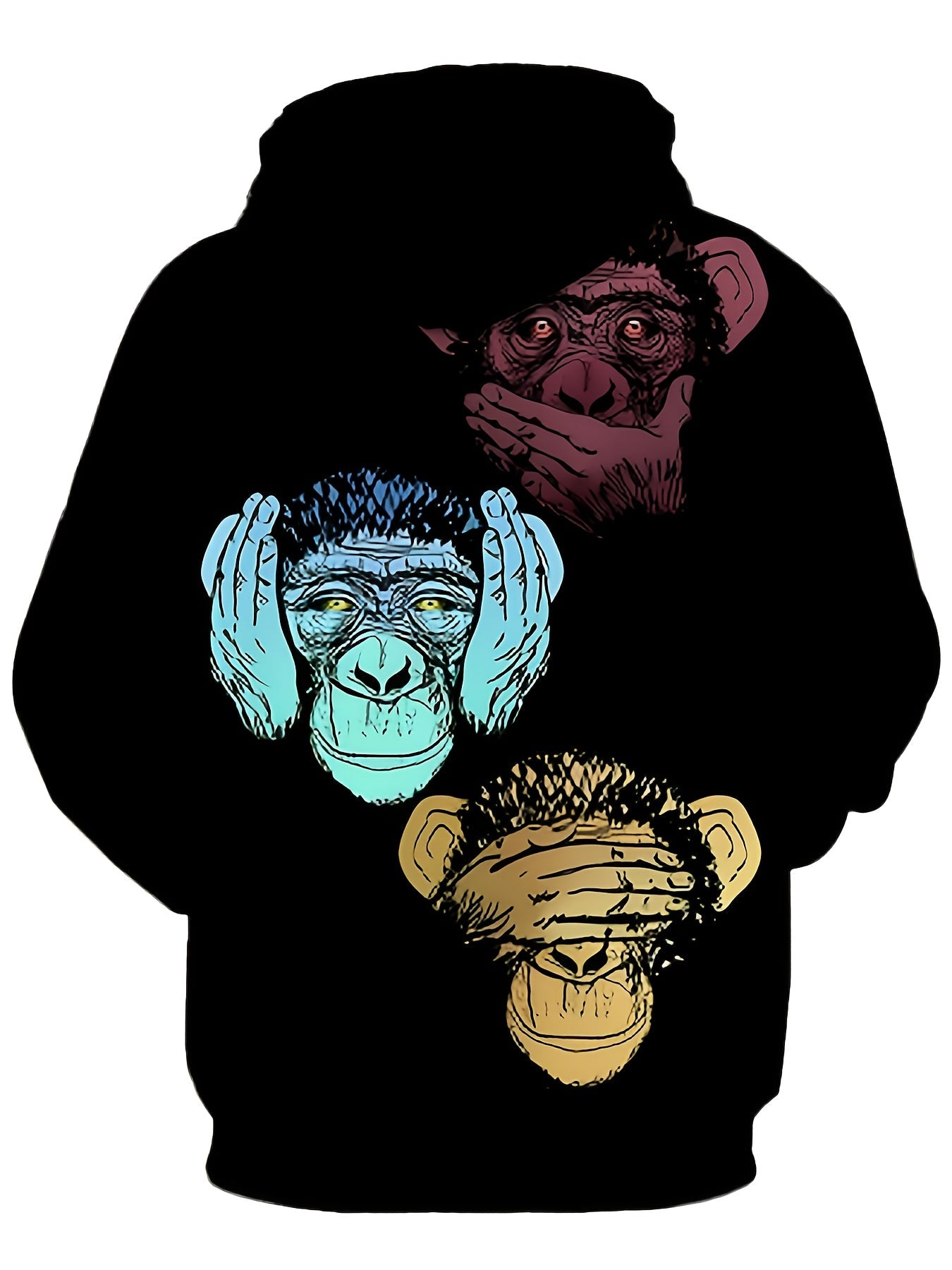 Unisex Hoodie Schwarz mit „Drei Affen“ Motiv – Nicht sehen, nicht hören, nicht sprechen