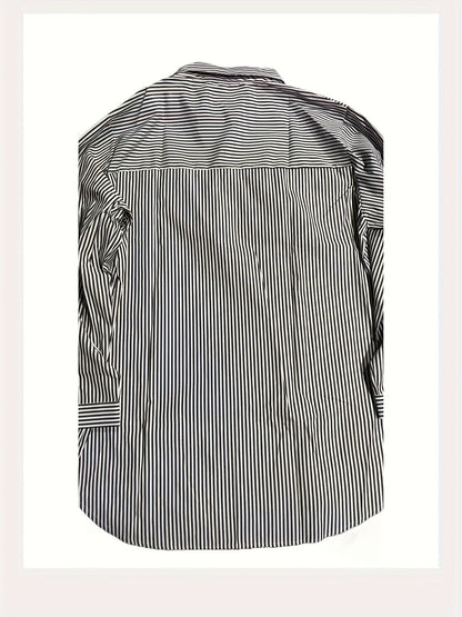 Women's striped blouse shirt with loose fit – Stylish long blouse for everyday and office wear