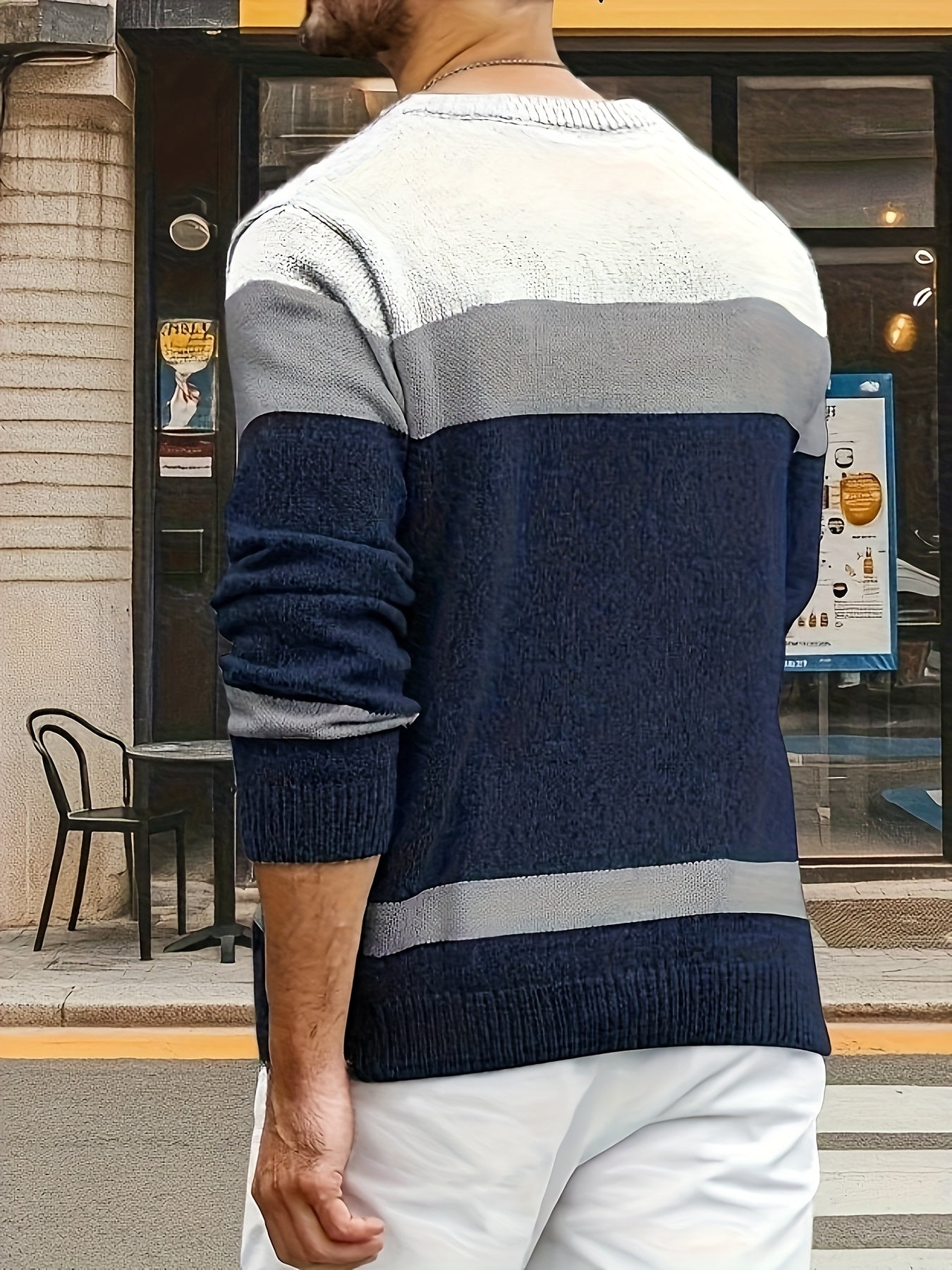 Herren Grobstrick Pullover mit Zopfmuster, farbblockiert, Rundhalsausschnitt