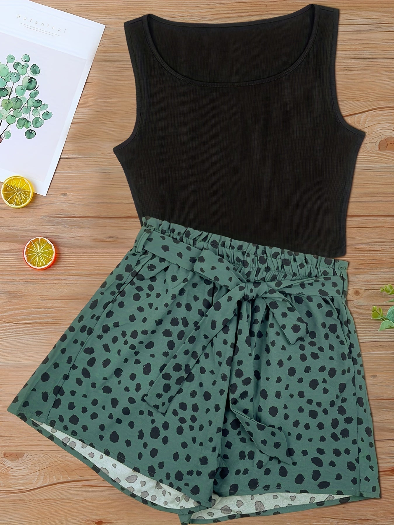 Women's Set: Sleeveless Top and Printed Shorts – Summer Street Style Outfit