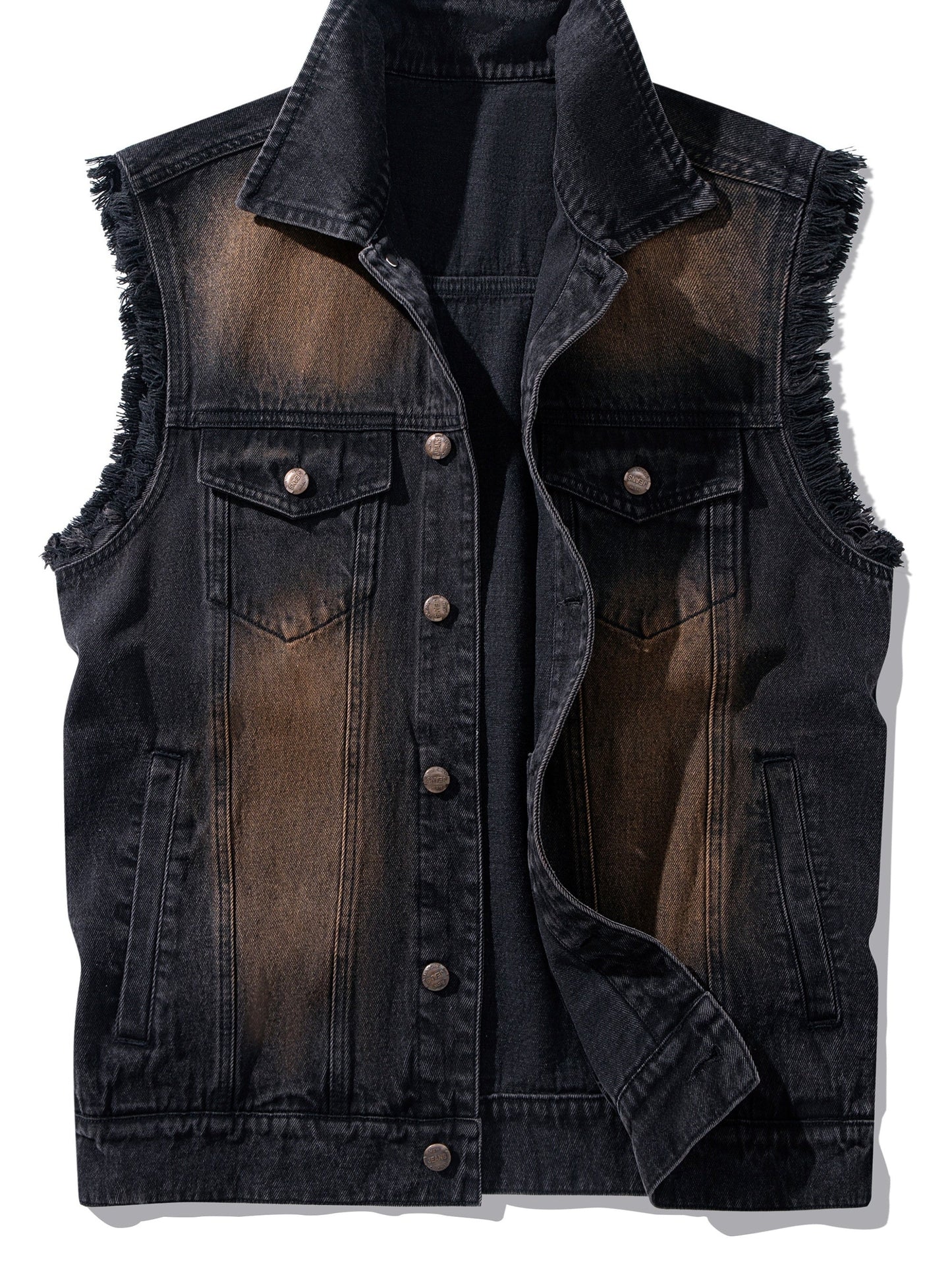 Men's black washed sleeveless denim vest