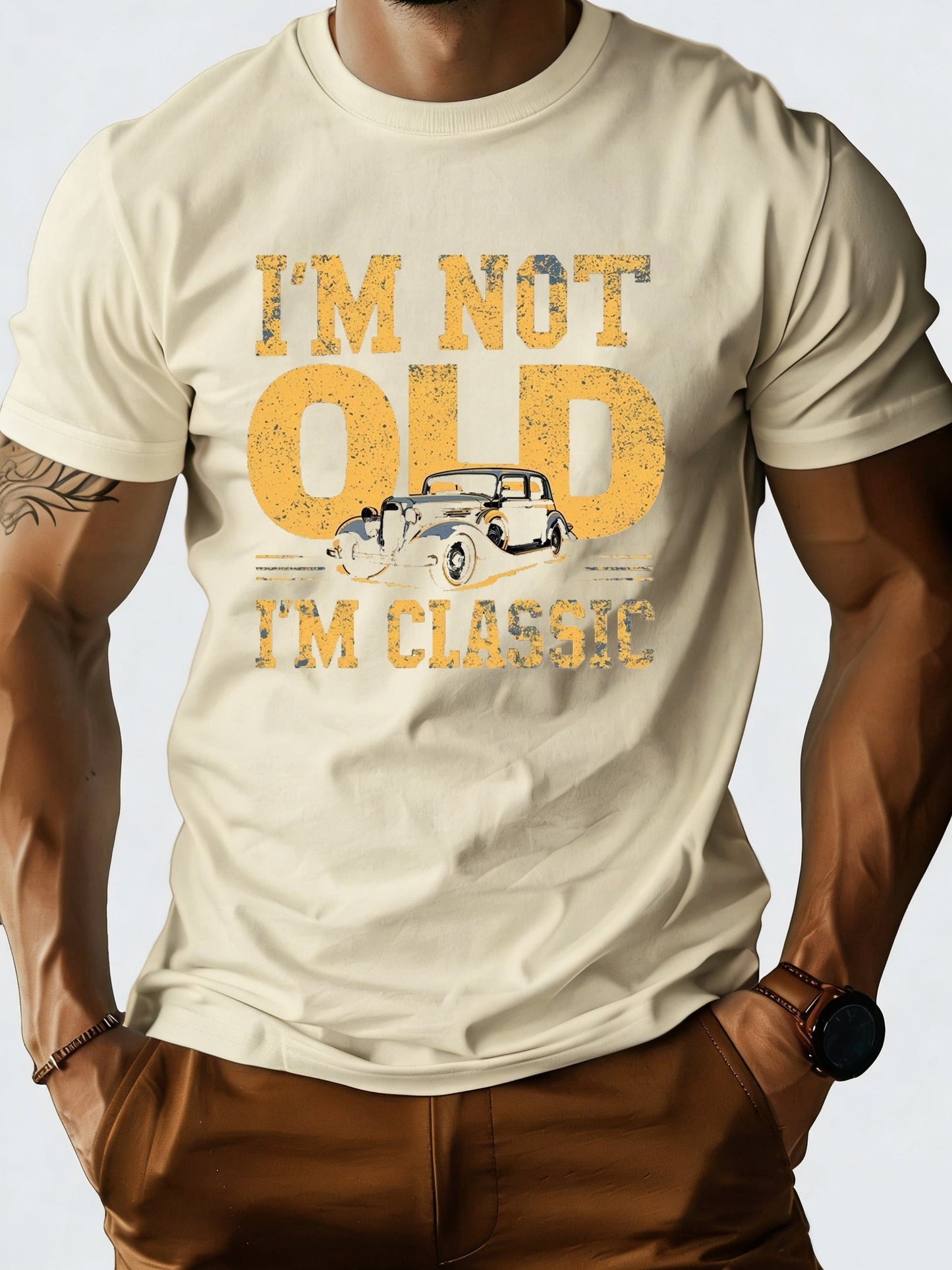 Men's T-Shirt with Saying and Vintage Car – Vintage Classic Look, Funny Gift for Men