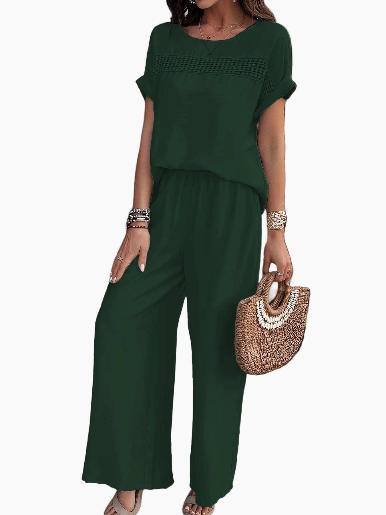 Women's Summer Two-Piece Set – Loose Casual Outfit with Crochet Detail, Perfect for Beach & Everyday Wear