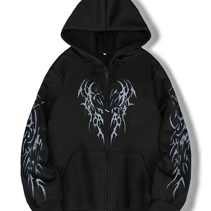 Hooded jacket with a zipper and graphic print