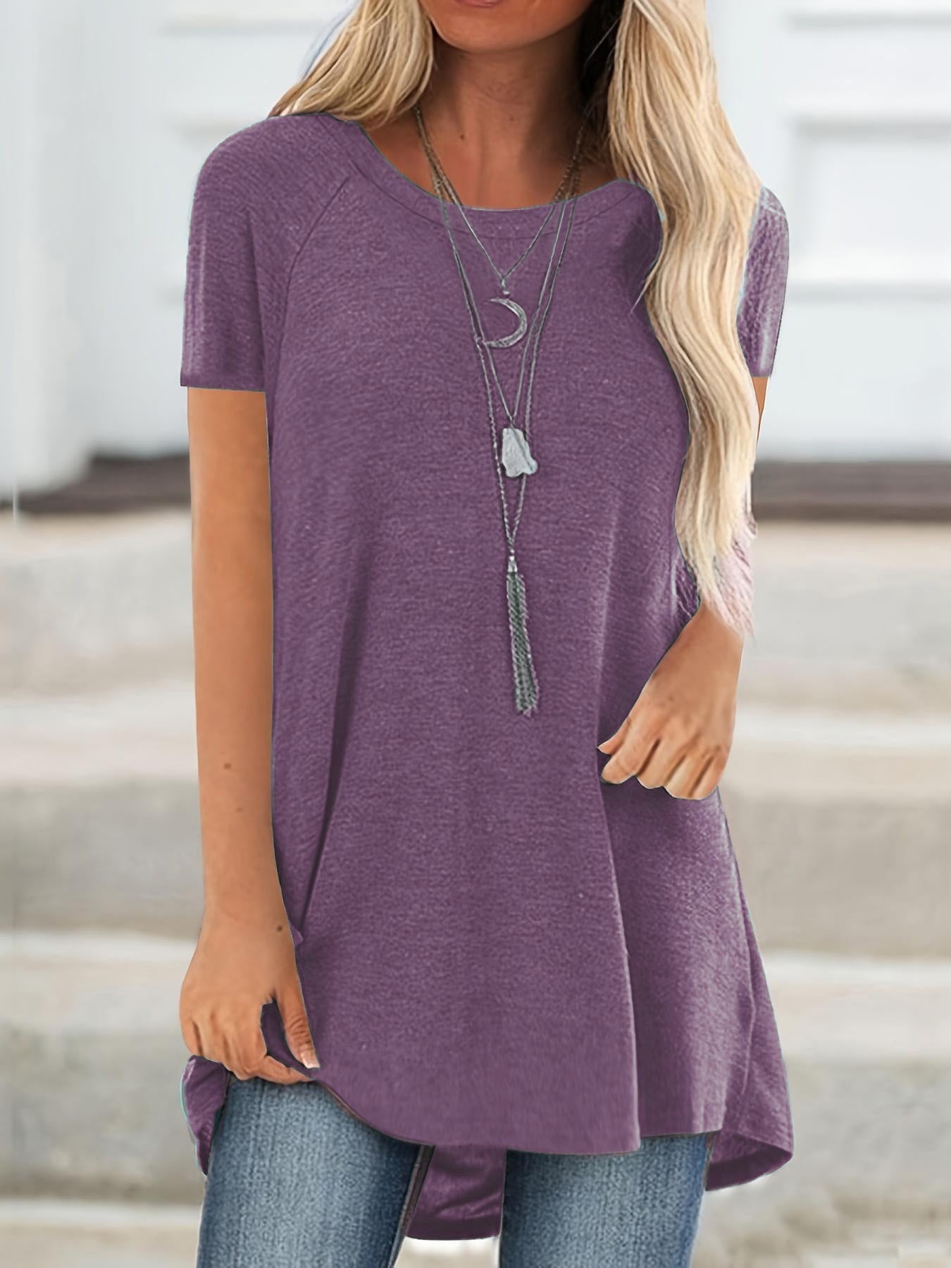 Women's Tunic Shirt Short Sleeve Loose Fit Casual Everyday