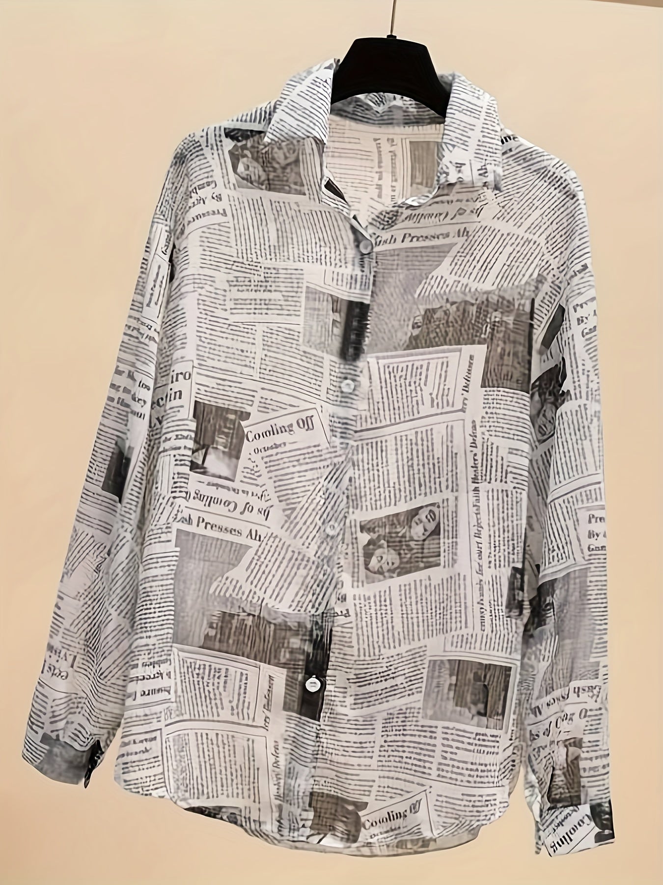 Women's blouse with newspaper print and shorts – fashionable set for leisure and everyday wear