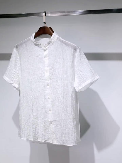 Men's Stand Collar Summer Casual Shirt with Button Placket – Urban Milano Design