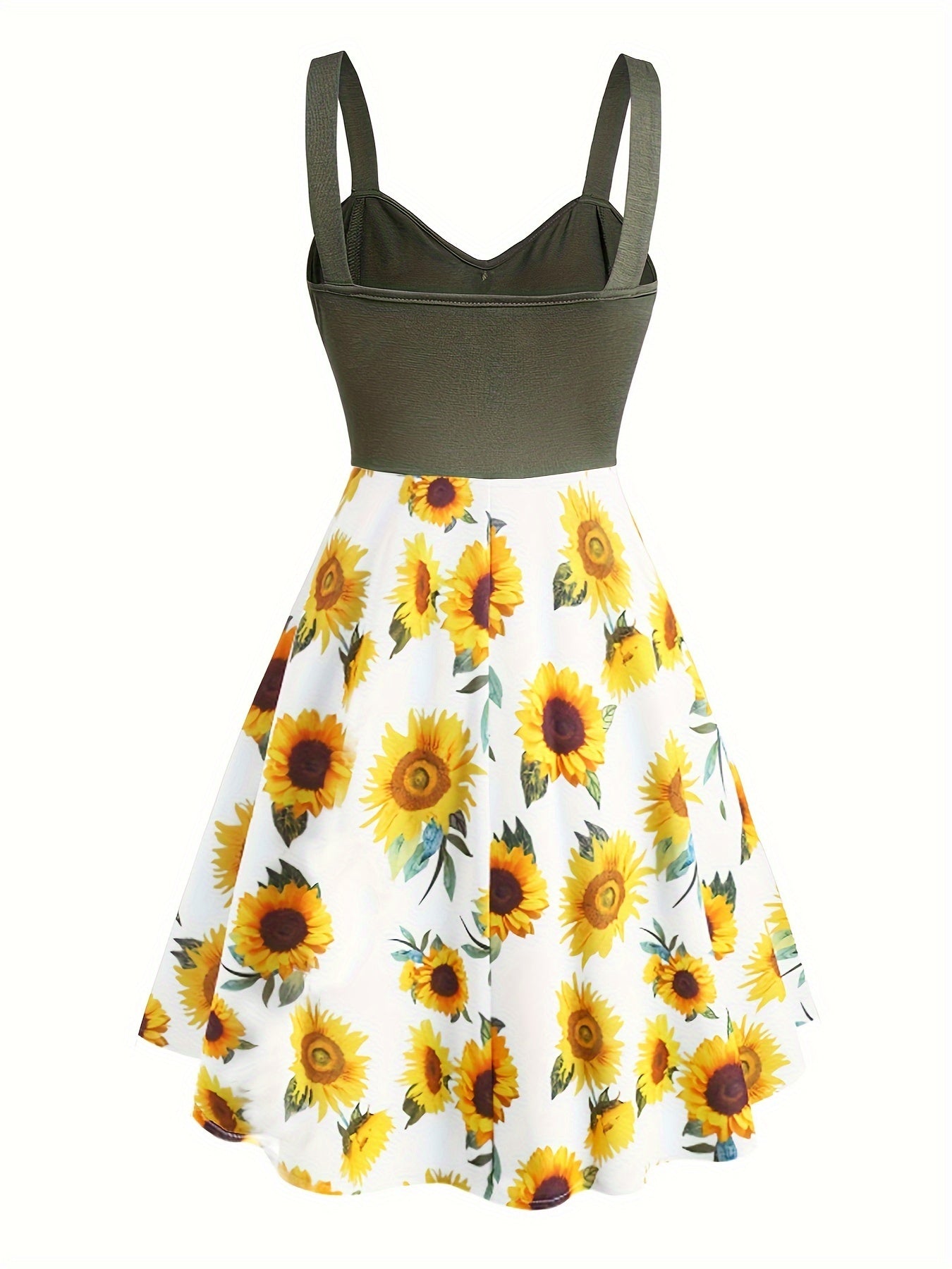 Damen Vintage Sommerkleid A-Linie mit Sonnenblumenmuster – Perfekt für Alltag und Freizeit