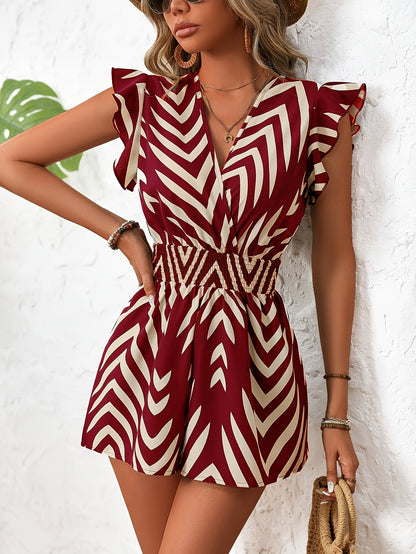 Damen Sommer Jumpsuit Elegant mit V-Ausschnitt und Schmetterlingsärmeln – Perfekt für Freizeit & Urlaub