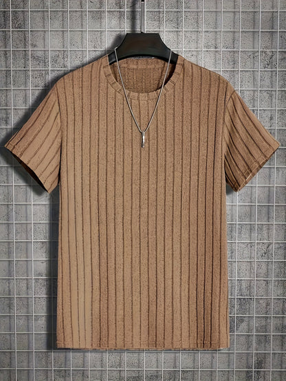 Men's T-Shirt with Vertical Texture Pattern – Modern Short-Sleeve Shirt for Everyday and Leisure
