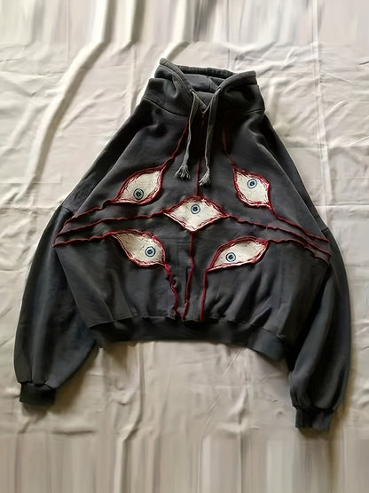 Hoodie with eye motif, relaxed fit, dark gray
