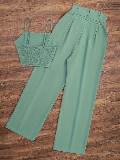 Damen Zweiteiler Set Eleganter High Waist Palazzo Hose und Bustier Top für Frühling und Sommer