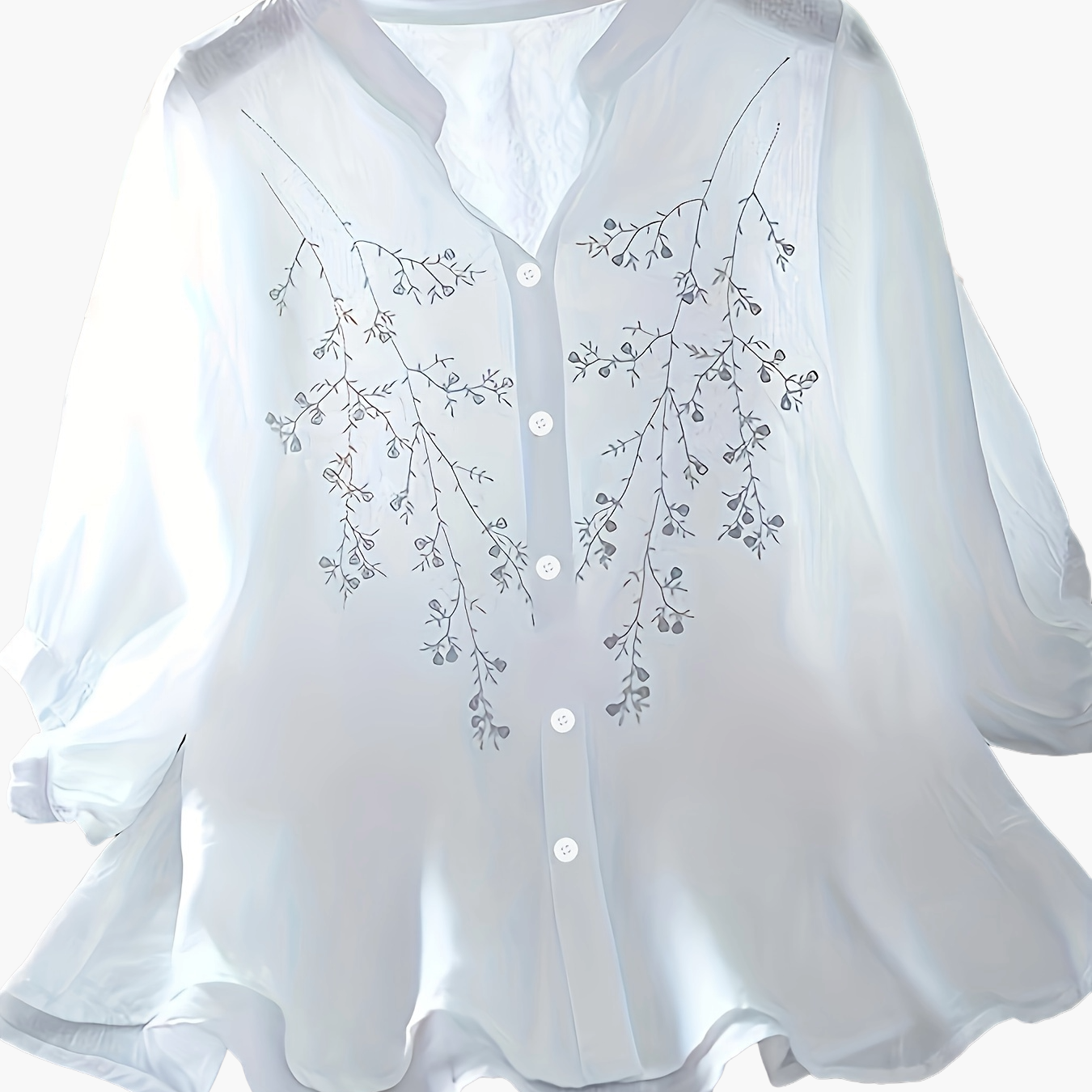 Women's Blouse Elegant Embroidered Summer Semi-Transparent with Stand-Up Collar – Casual & Office