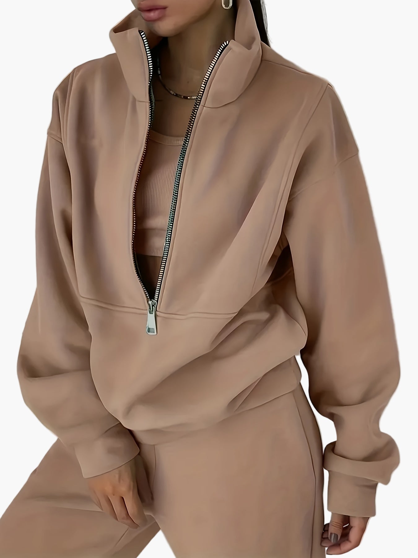 Women's half-zip sweatshirt with stand-up collar – casual streetwear pullover for autumn and winter