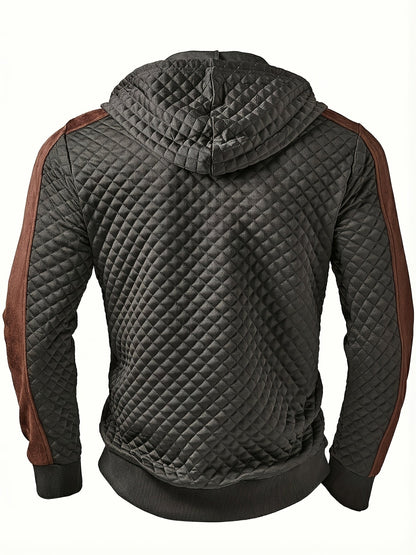 Men's quilted hoodie with half-zip and hood