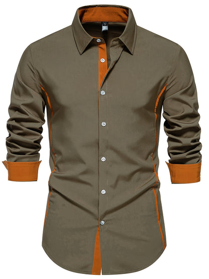 Herren Freizeit Slim Fit Hemd mit Kontrastdetails – Modernes Langarm Business & Casual Shirt