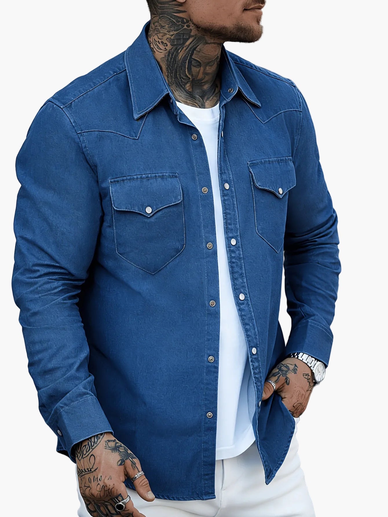 Herren Freizeit Jeanshemd im modernen Western-Stil – Perfekt für Alltag und Streetwear
