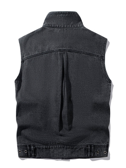 Men's Casual Style Denim Vest for Spring and Autumn – Sleeveless Vest with Button Front and Notched Collar