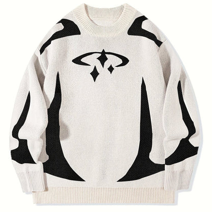 Unisex Strickpullover mit Rundhalsausschnitt und grafischem Muster