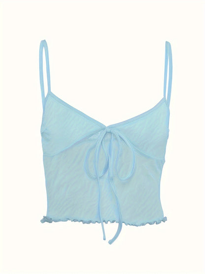 Women's crop top with spaghetti straps and front bow – fashionable party and going-out top