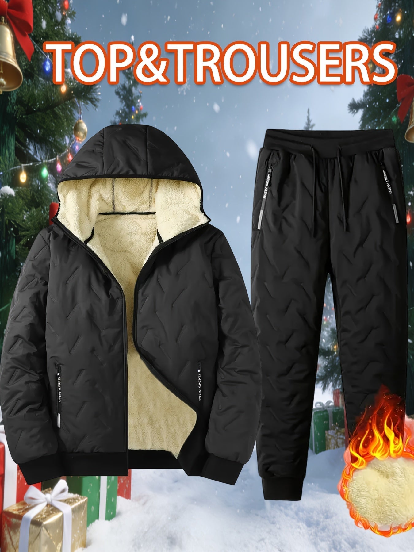 Quilted men's tracksuit, lined, with hood, 2-piece