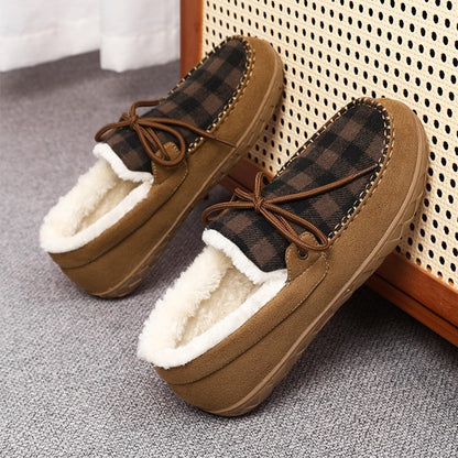 Mokassin Hausschuhe Kariert mit Warmfutter Unisex