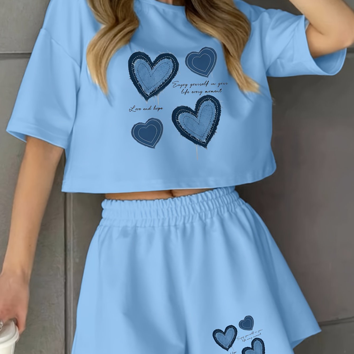 Damen Pyjama-Set mit Herz-Print – Lockeres Freizeit-Outfit für Zuhause und Schlaf