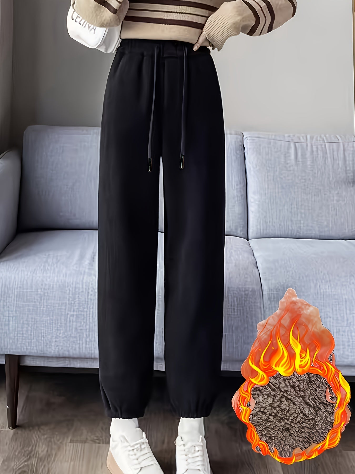 Unisex Winterhose Cord Innenfutter Plüsch Schwarz