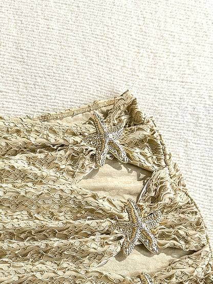 Women's Mini Beach Skirt with Starfish Decoration and Cut-Outs – Summer Beachwear Boho Style